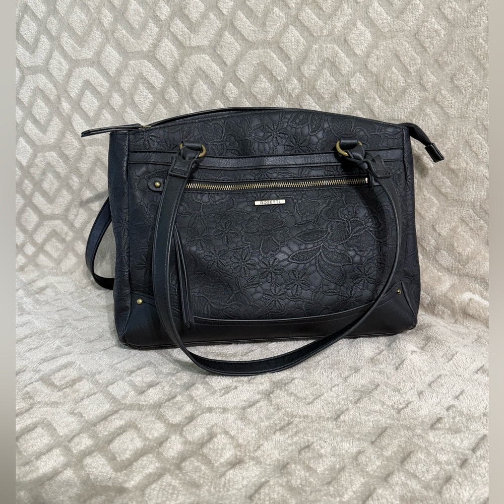 Rosetti Black Floral Shoulder Bag - multi Section Organizer&
Inner pockets